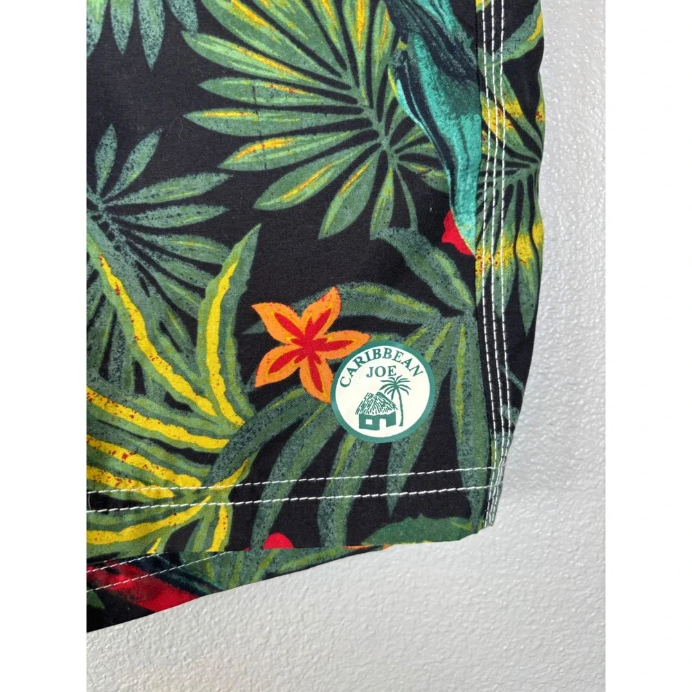 Caribbean Joe Mens‎ Swim Trunks Large Tropical Parrot Floral Board Shorts Black